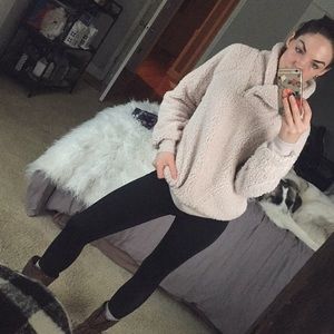 Light Pink Sherpa Pullover Pink Small
